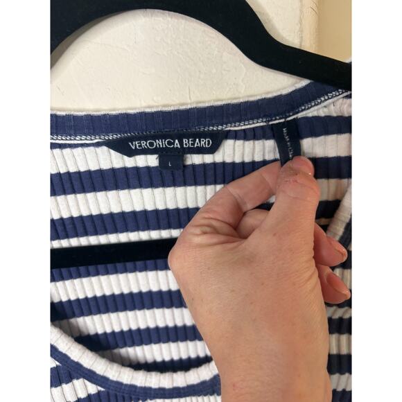 Veronica Beard Navy and White Striped Blouse L - Picture 5 of 6
